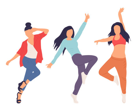 women dancing in flat style, isolated, vector