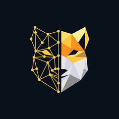 Geometric fox as a logo. Illustration of a geometric fox as a logo design on a black background - 515730601