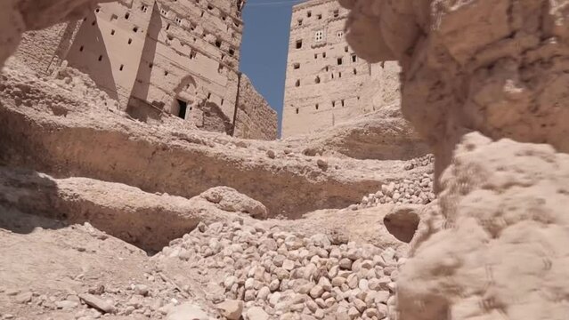 View of the ruined Shahara, Yemen. This isolated medieval citadel remained unconquered for centuries.