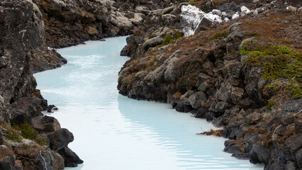 The colorful water of the Blue Lagoon, southwest Iceland.