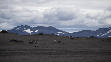 Volcanic landscape of the Fjallabak Nature Reserve, high up in the central highlands of Iceland