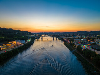 Fototapeta premium Aerial Photo of City Event Along the River