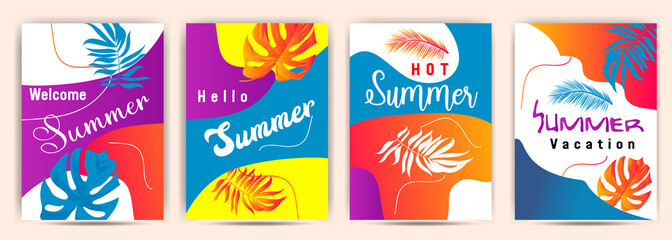 Summer sale banner template promotion with product 3d Product display. Hello summer holiday beach horizontal banner. Hi Summer vacation Discount travel poster. Colorful tropical sea beach Landscape.