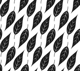 Leaves seamless pattern for wallpaper, textile or packaging. Vector background from botanical elements repeat. attern of leafs black color. Endless foliage illustration.