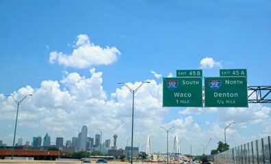 Downtown Dallas Skyline view from I-30 Margaret McDermott Bridge - 515732469