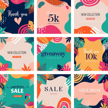 Collection of abstract background designs, summer sale, social media promotional content
