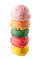 Various ice cream scoops isolated on white background