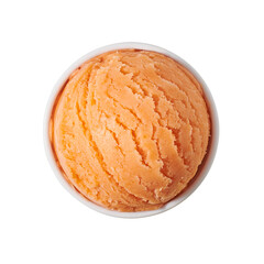 Peach ice cream ball isolated on white background