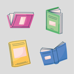four text books icons