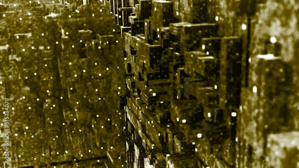 Poster golden and green tunnel. motion.shiny corridors made in 3d format are turned over and twisted in dif