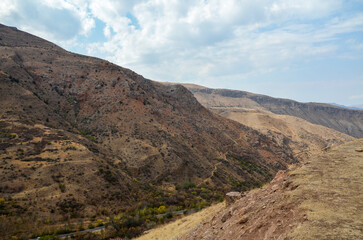 View of the mountains and gorge made by the Amaghu River at road to Noravank Monastery, Armenia