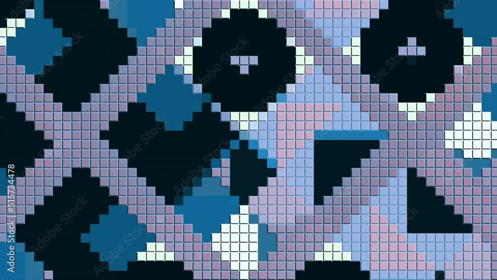 Poster a bright stained glass window made of small squares. motion.multicolored pixels in animation drawing