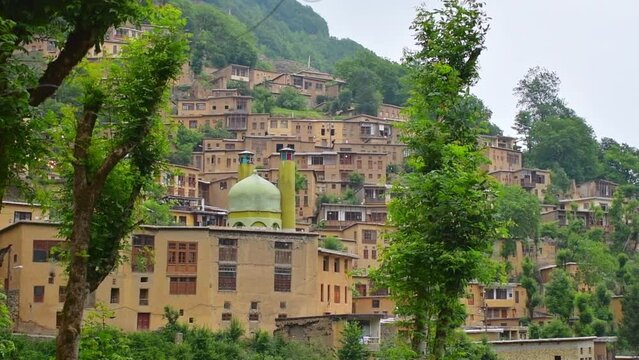 Scenic Masuleh village panorama with historical architecture buildings in north Iran