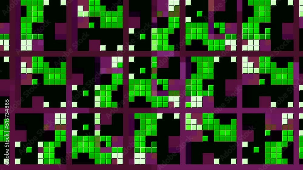 Poster a bright stained glass window made of small squares. motion.multicolored pixels in animation drawing
