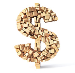 Delivery concept. Cardboard boxes in form of dollar sign. 3d illustration