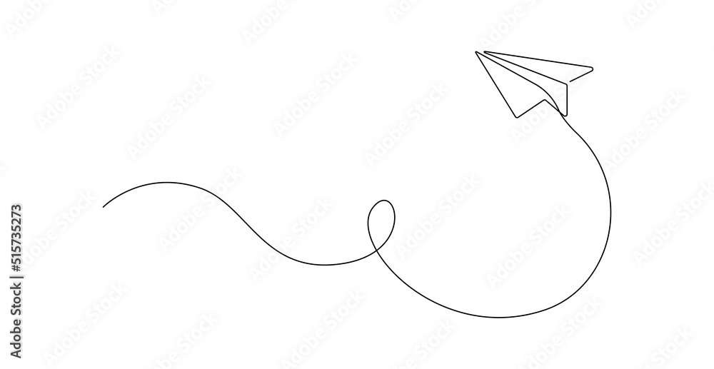 Poster continuous one line drawing of flying up paper plane. creative business concept for startup and free