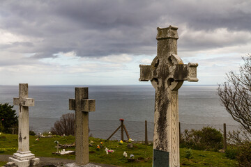 Gravestones with sea and sky