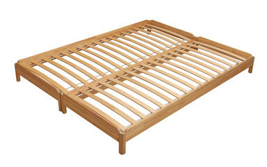New wooden bed frame on white background