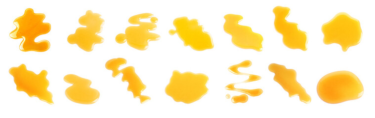 Set with tasty natural honey on white background. Banner design