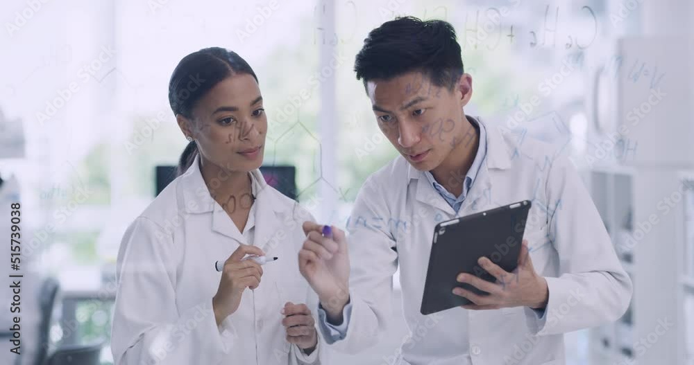 Poster innovative biochemists making medical breakthrough and scientific discovery in a research facility a