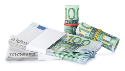 Obraz na płótnie Canvas Euro banknotes isolated on white. Money and finance