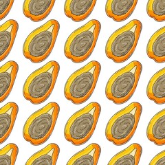 Seamless pattern with tropical fruits. Illustration in hand draw style