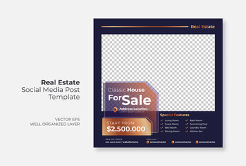 Real estate or property trendy editable template. house for sale social media post template