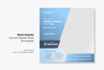 Real estate or property trendy editable template. house for sale social media post template