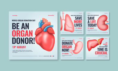 World organ donation day social media post. Social media template. Trendy editable social media template