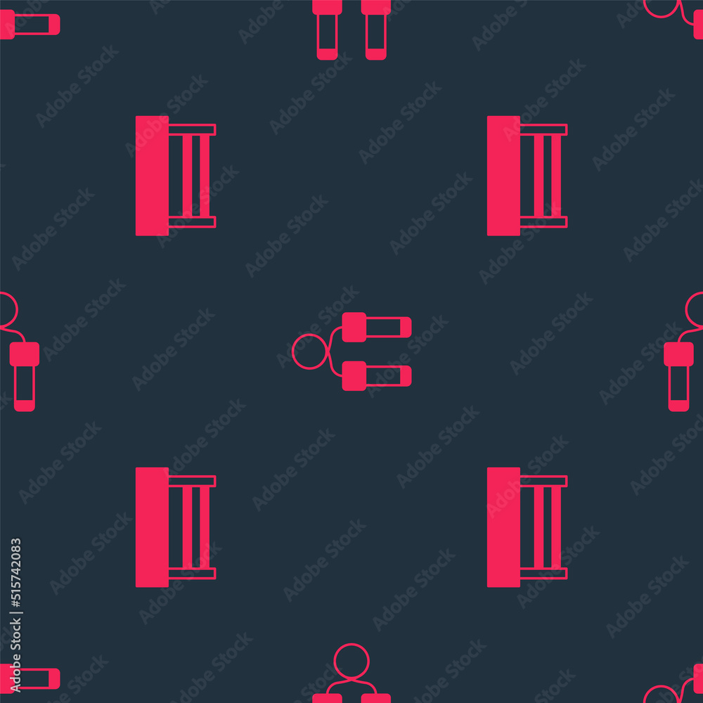 Poster set boxing ring and jump rope on seamless pattern. vector