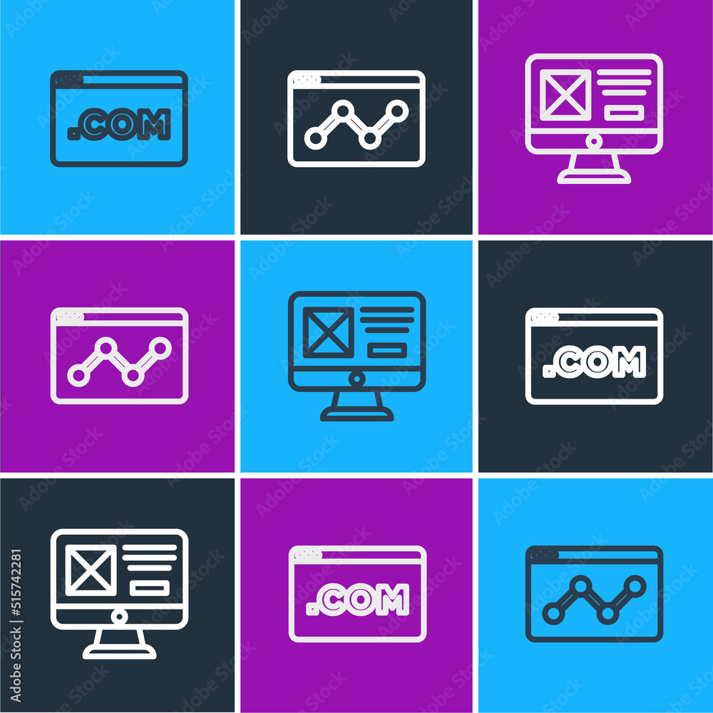 Poster set line ui or ux design, and website statistic icon. vector
