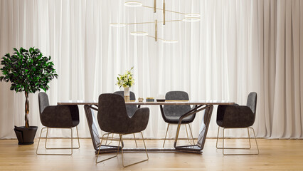 Illustration 3D rendering large luxury modern bright interiors Living room mockup computer digitally generated image