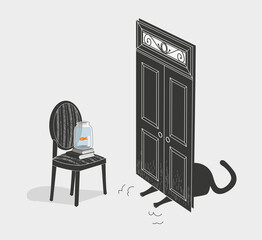 illustration of a chair in a room with a cat