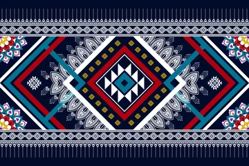 Poster Ikat etnisch naadloos patroonontwerp. Azteekse stof tapijt mandala ornamenten textiel decoraties behang. Tribal boho inheemse etnische Turkije traditionele borduurwerk vector achtergrond © Thann