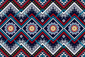 Ikat ethnic seamless pattern design. Aztec fabric carpet mandala ornaments textile decorations wallpaper. Tribal boho native ethnic turkey traditional embroidery vector background 