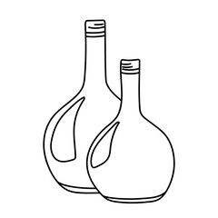 Two round bellied bottles with a long neck in the doodle style isolated on a white background. Vector illustration.