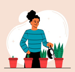 Girl watering flowers