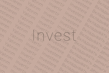 Fototapeta premium Word Invest in languages of world. Logo Invest on Light purple gray color