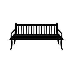 Garden bench, public park furniture design. Front view wooden bench with a backrest. Flat vector illustration isolated on white background.