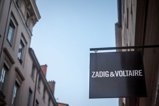 LYON, FRANCE - JULY 17, 2019: Zadig & Voltaire logo in front of their boutique for Lyon. Zadig & Voltaire is a luxury fashion clothing retailer based in France.