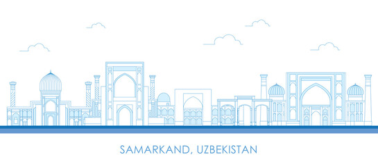 Outline Skyline panorama of city of Samarkand, Uzbekistan - vector illustration