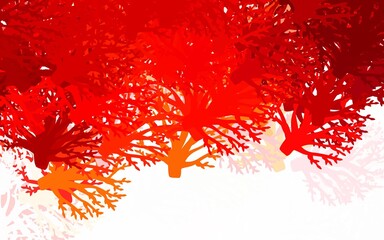 Light Red, Yellow vector abstract pattern with leaves, branches.