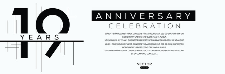 19 years anniversary celebration template, Vector illustration. - obrazy, fototapety, plakaty