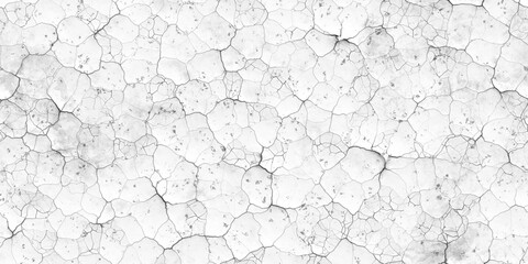 Seamless broken cracks background texture. Tileable stained peeling paint craquelure crackle pattern greyscale grunge overlay. Barren drought concept wallpaper or dry desert backdrop. 3D rendering..