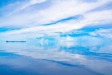 Reflection photo, blue sky and calm ocean, Ulong island, Koror state, Palau