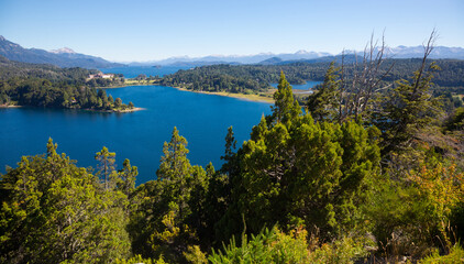 Fototapeta na wymiar General view of spectacular Lago Nahuel Huapi and Cerro Campanario in Argentina
