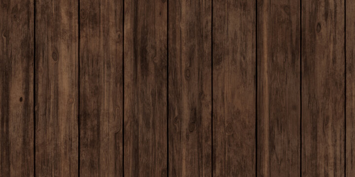 Seamless rustic redwood planks background texture. Tileable stained dark brown hardwood wood floor, wall, deck or table repeat pattern. Vintage old weathered wooden wallpaper backdrop. 3D rendering..