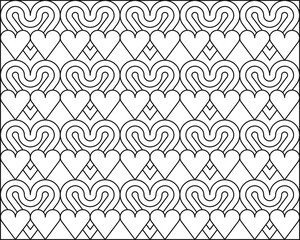 Background Heart or Love seamless geometric pattern, endless texture. Monochromes striped hearts on white background.Vector illustration for Valentine's Day, wedding, holiday, love.

