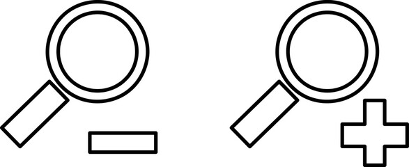  Zoom In and Zoom Out Icons. Simple zoom in, zoom out, magnifier glass icons, symbols. , line art.eps