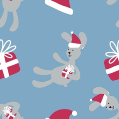 Christmas seamless new year rabbit pattern for wrapping paper and clothes print and kids and gifts and fabrics